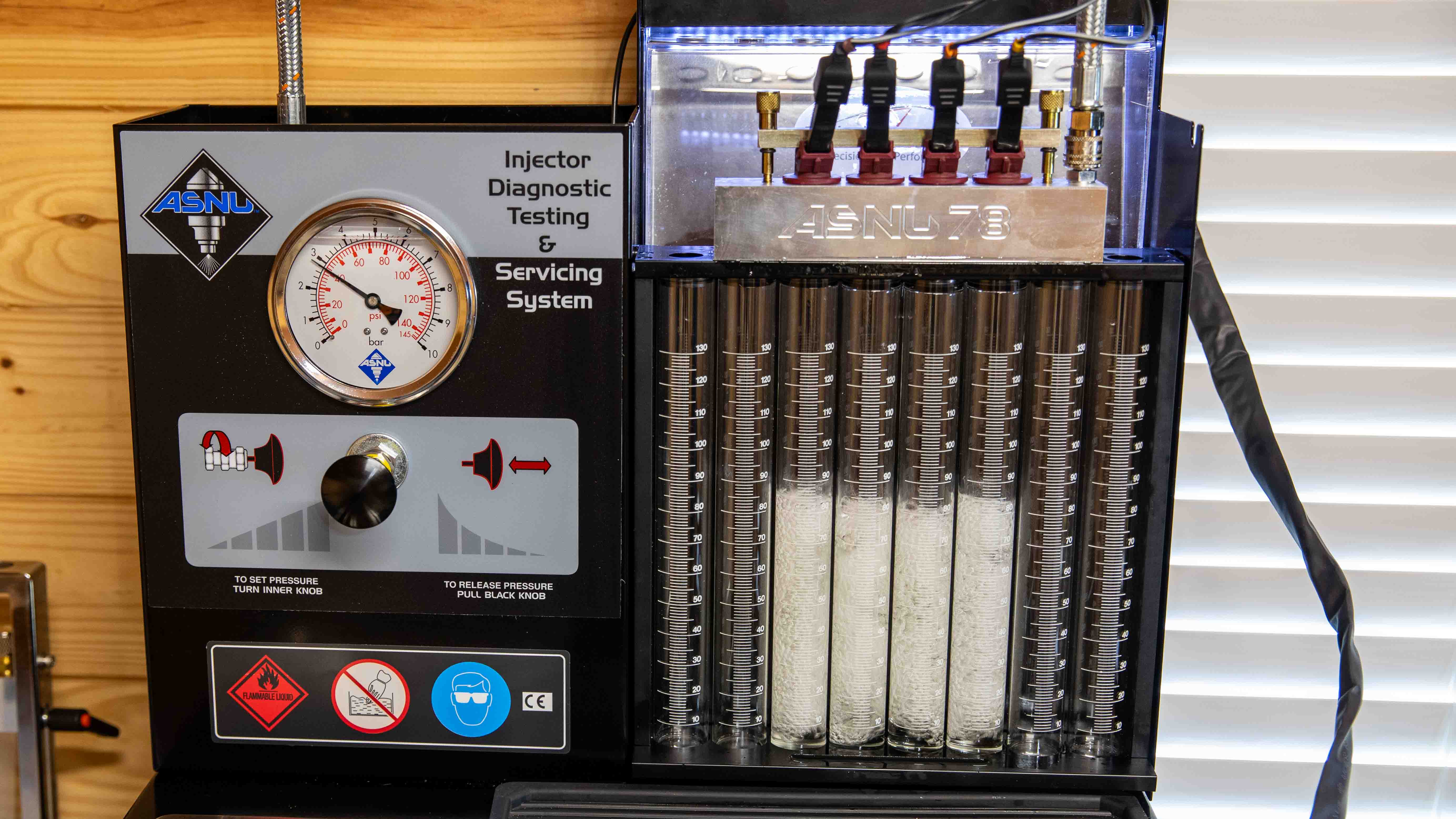 Precision flow rate analysis measuring cc/min output across all cylinders
